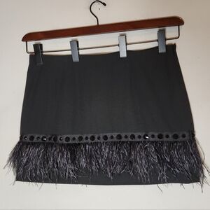 Michael Kors Ostrich Feathers Beaded Trim Black Mini Skirt Size 14